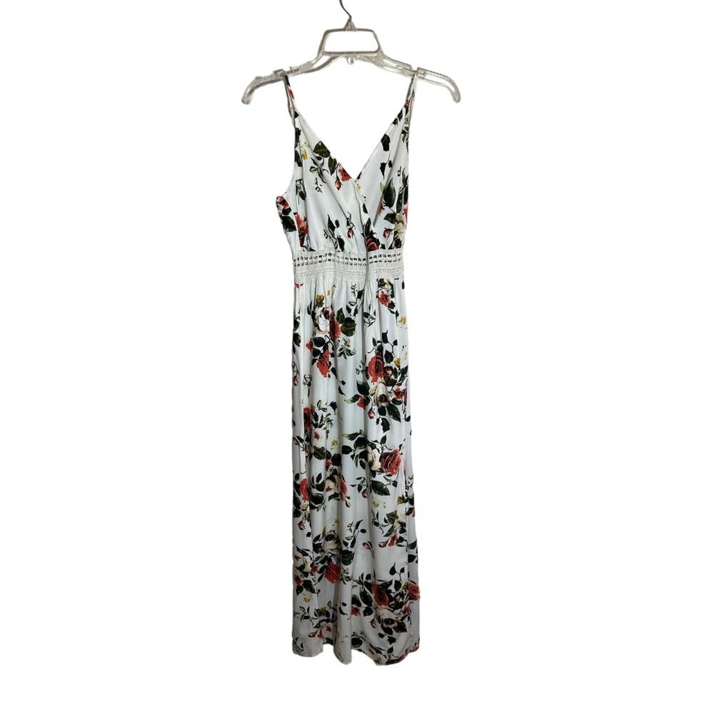 Faded Rose Cream Floral Maxi Dress with Split in Front Side Women’s Size Small